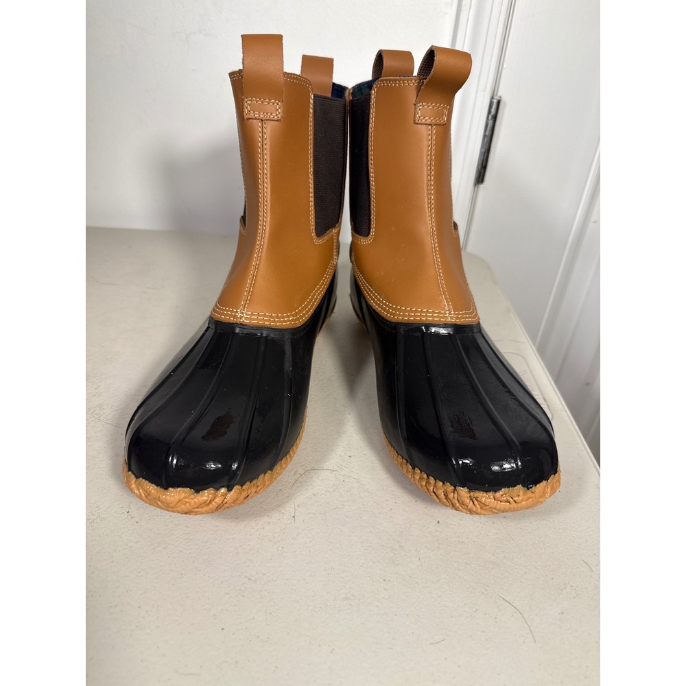 Lands End Mens Chelsea Duck Boots Brown Black Waterproof Plaid Lined Size 12 D